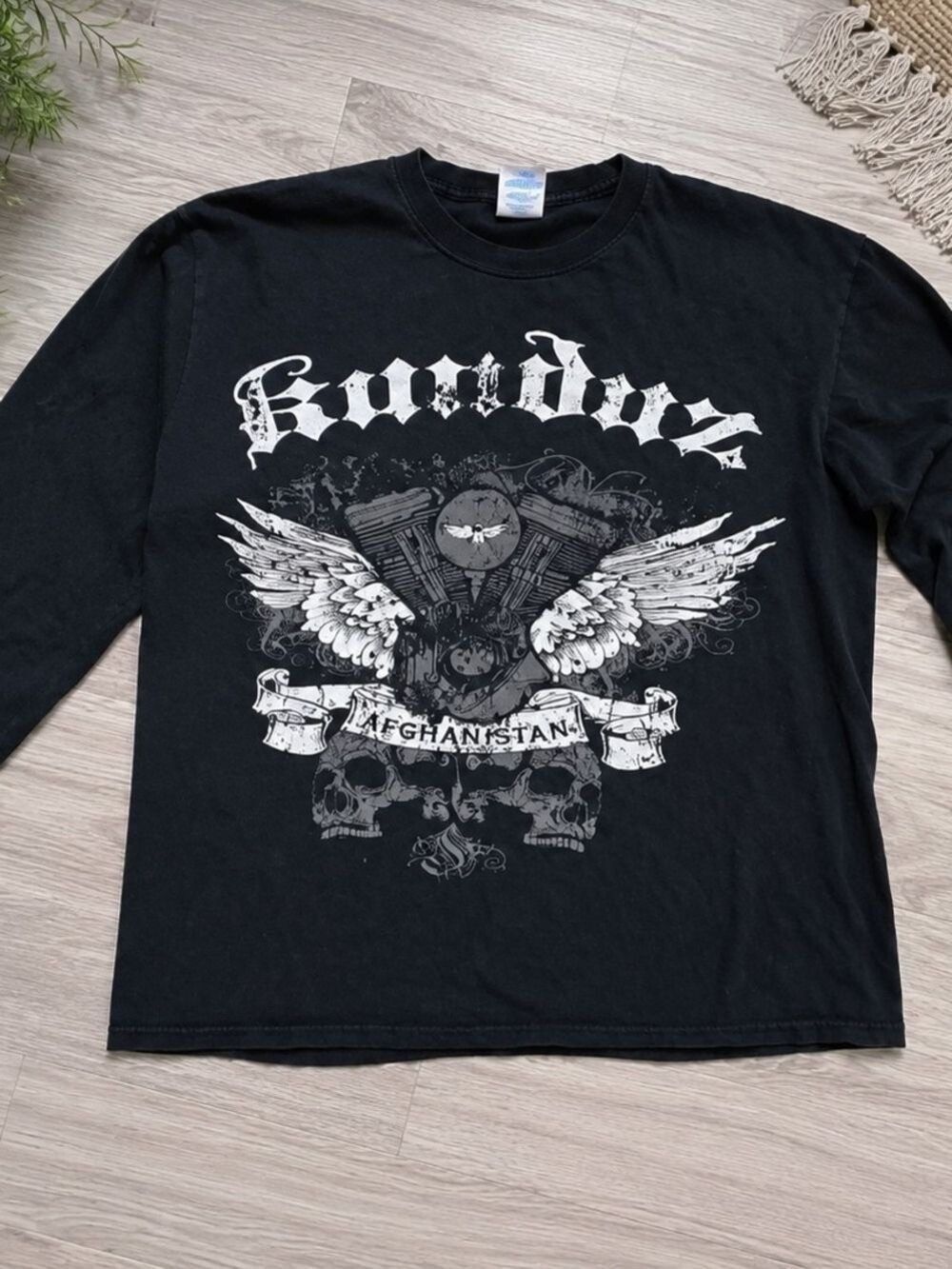 Boundless Afghanistan Graphic Long Sleeve T-Shirt Black Gildan Heavy Cotton - Picture 2 of 5